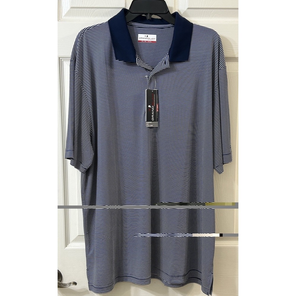 NWT Grand Slam Performance Golf Polo Men's XXL Peacoat Stripe Short Sleeve